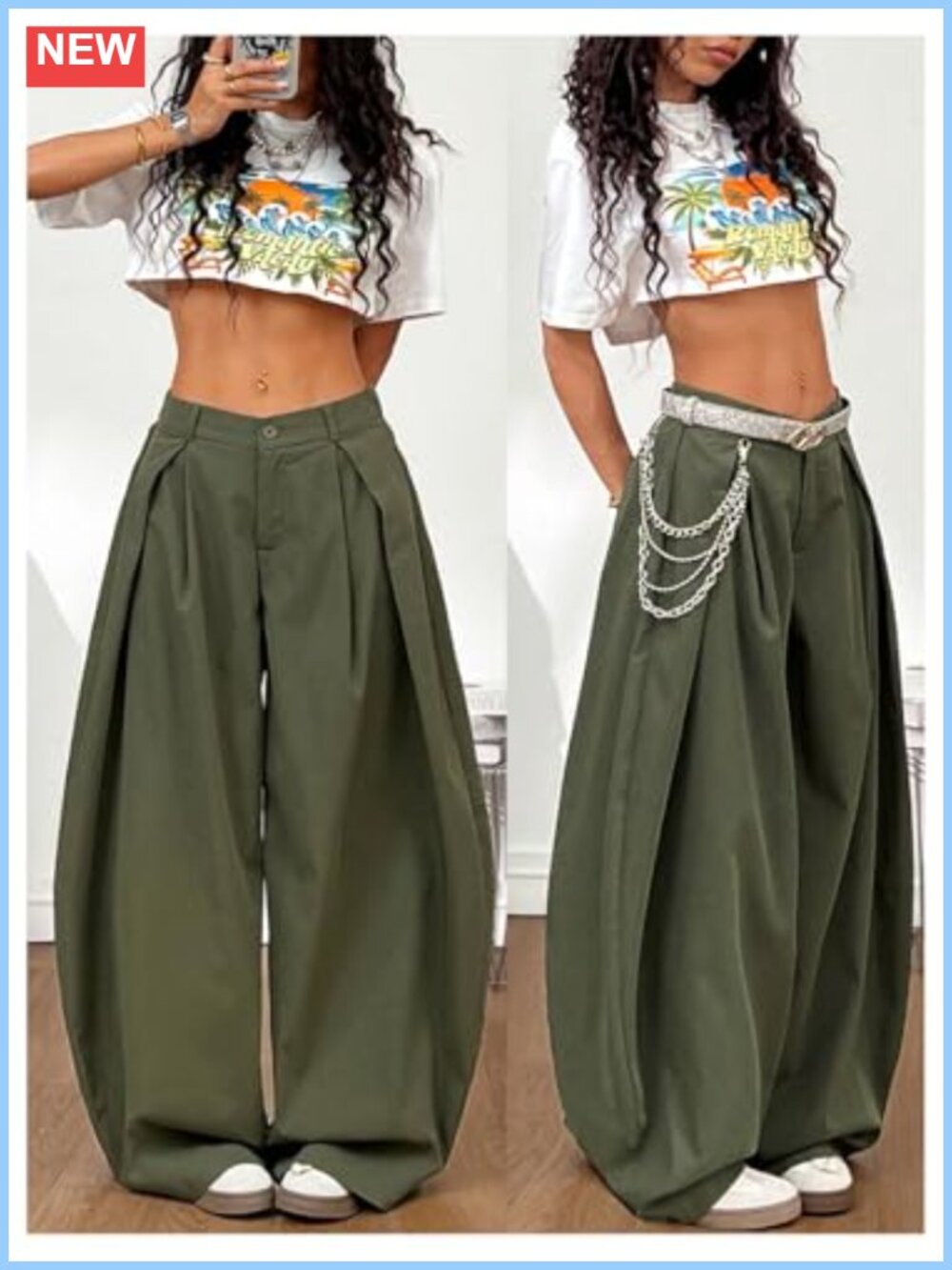 GORGLITTER Women's Barrel Pleated Oversized Wide Leg Cargo Pants - Picture 4 of 5